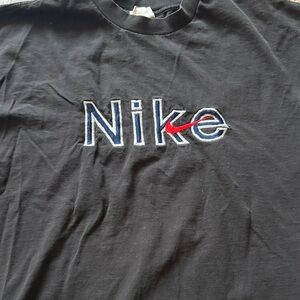 Nike Black Short-Sleeve Tee with Blue Outline and Red Swoosh